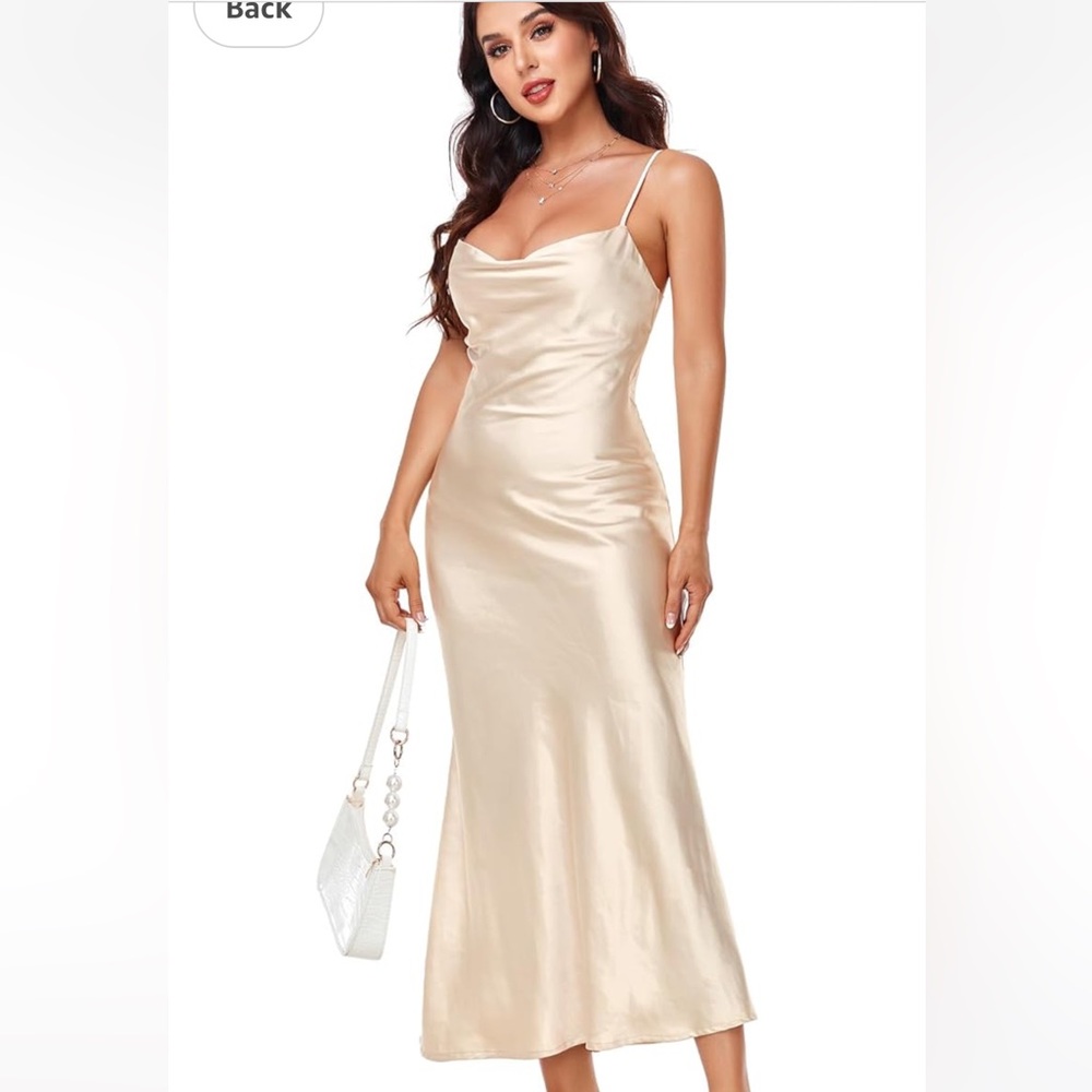 Amazon Midi Satin Silk Slip Party Cocktail semi-formal Evening Sexy Dress